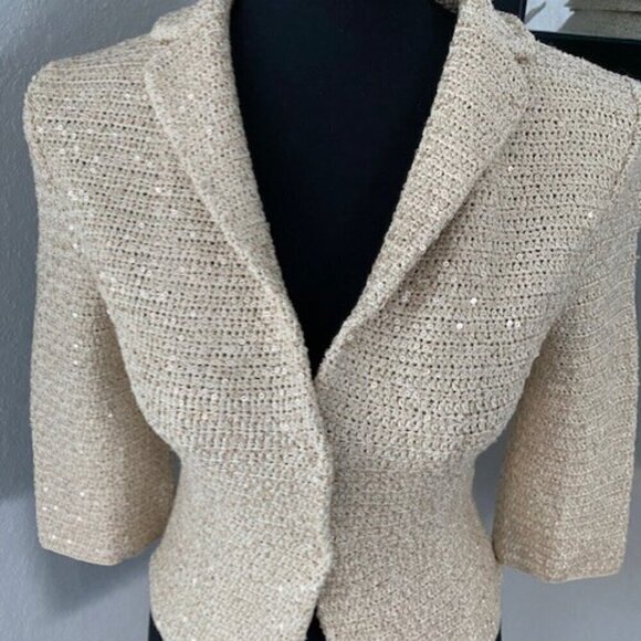 NWT Elie Tahari Reva Gold Sequin Sparkly Jacket Blazer XS - Picture 4 of 15